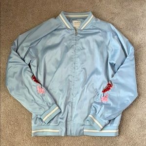 FOREVER 21 “Lara Jean” Satin Sky Blue Rose Jacket